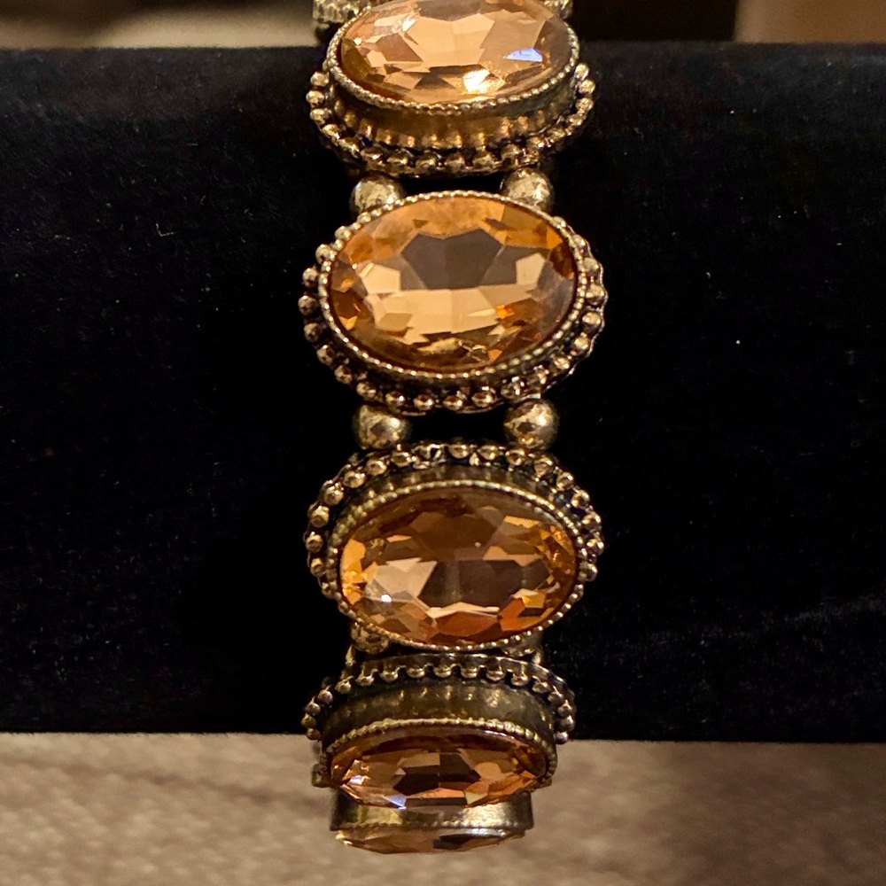 Gold Tone and Orange Crystal Stretch Bracelet - Picture 2 of 2
